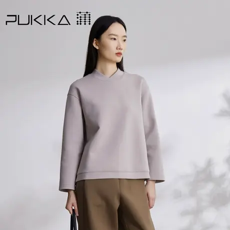 蒲PUKKA 秋季新中式卫衣女叠领宽松休闲舒适上衣图片