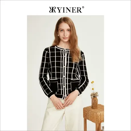 YINER音儿专柜女装2022冬季新款钉珠设计感纯羊毛针织衫外套商品大图