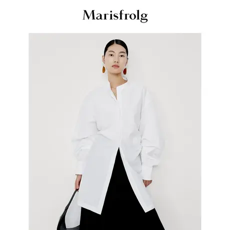 【逐光之旅】玛丝菲尔秋季白色可拆卸披肩后背收腰衬衫商品大图