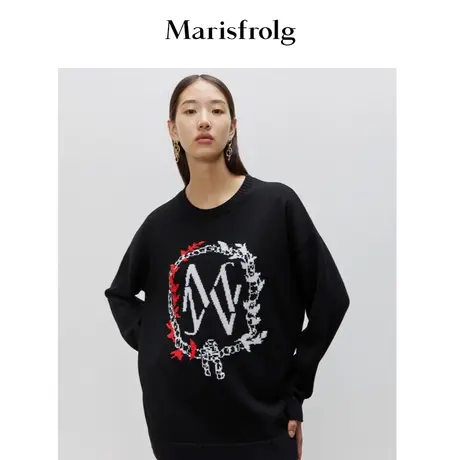 【新品首发】玛丝菲尔女装秋新款宽松黑色毛针织衫ACBW3804M商品大图