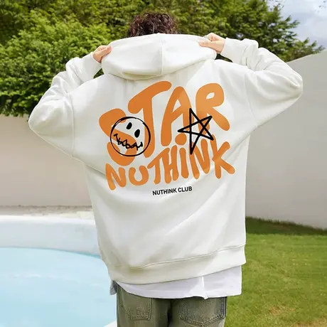 Nuthink美式oversize加绒加厚字母连帽卫衣潮牌男春秋款大码外套商品大图