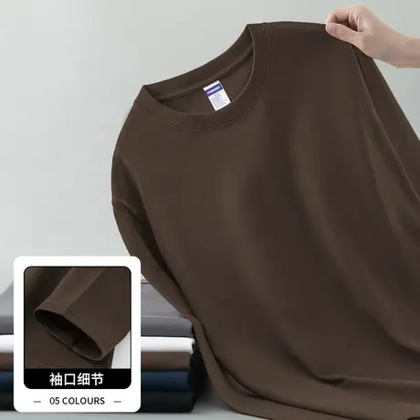 260g重磅纯棉t恤男长袖秋冬内搭打底衫美式圆领体恤全棉纯色秋衣商品大图