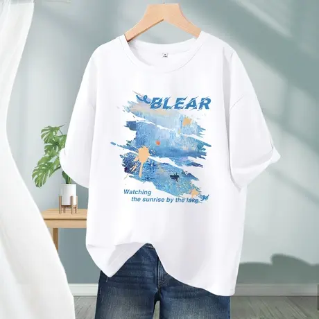 VR真维斯正肩白色t恤女纯棉夏季女装半袖2023新款上衣设计感短袖V商品大图