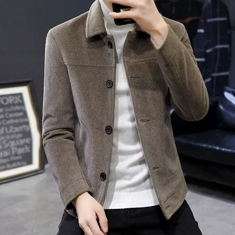 男士短款外套毛呢韩版仿水貂男装夹克2023春秋季新款潮流呢子衣服商品大图