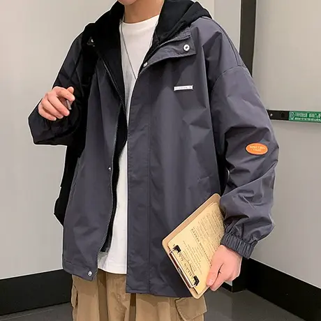 假两件男士外套ins港风韩版潮流春秋季休闲夹克痞帅潮牌棒球衣服商品大图