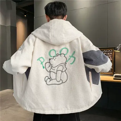 秋冬灯芯绒外套男士潮牌休闲春秋连帽夹克青少年潮流痞帅工装上衣商品大图