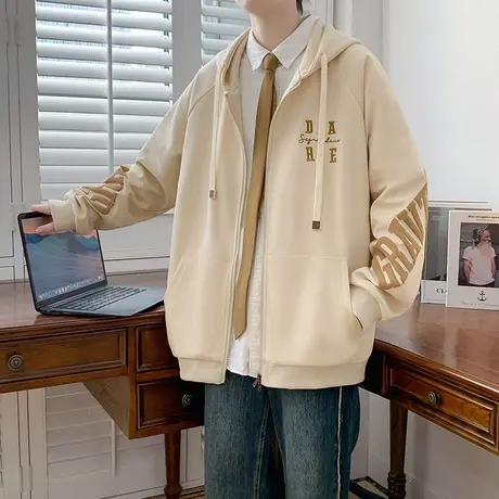 外套男春秋季潮牌宽松休闲开衫卫衣男连帽港风cityboy学院风夹克商品大图
