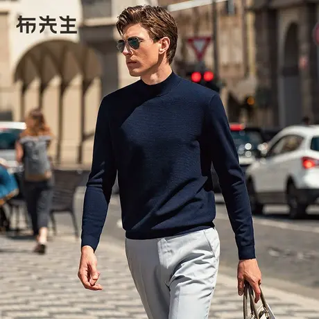 MrBu布先生纯色半高领羊毛t长袖秋季新款保暖羊毛衫男BT12195图片