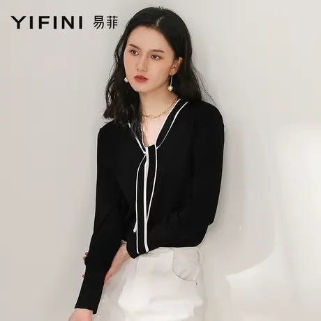 Yifini/易菲水手领短款长袖内搭毛衫秋新款外穿针织衫女上衣商品大图