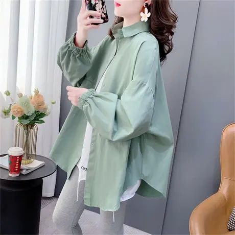 宽松慵懒风长袖薄款防晒衬衫女春季2023新款大码休闲百搭上衣外套图片