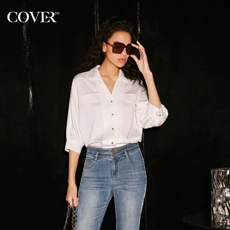 COVER秋季金属扣插肩袖天丝法式衬衫商品大图