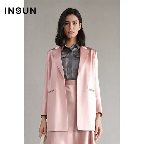 INSUN恩裳春季纯色三醋酯垂感长袖西装外套商品大图