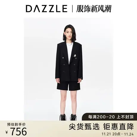 DAZZLE地素奥莱23春季新款黑色简约通勤宽松休闲西装短裤休闲裤图片