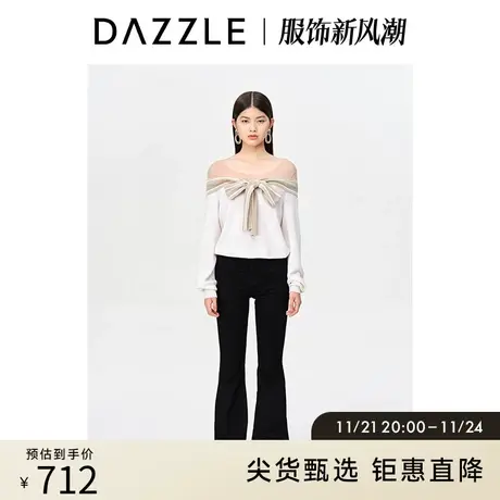 DAZZLE地素奥莱秋别致网纱拼接假一字领毛衣针织衫上衣女图片