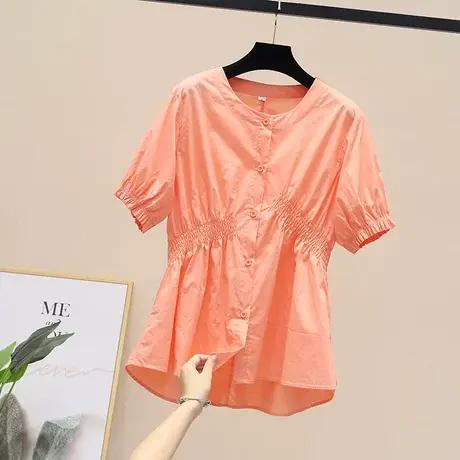 设计感小众韩版衬衫宽松不对称褶皱拼接娃娃衫上衣2023夏装衬衣潮商品大图