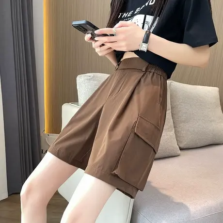 美式高街速干工装短裤女夏季薄款高腰宽松休闲冰丝运动五分裤中裤商品大图