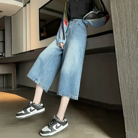 阔腿八分牛仔裤女2024年春秋新款高腰宽松显瘦小个子复古直筒裤潮商品大图