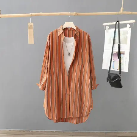 复古港味中长款外套衬衫上衣女宽松长袖休闲春秋薄开衫百搭衬衣服商品大图