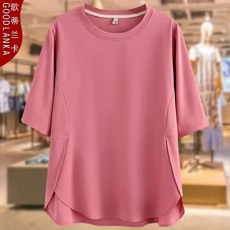 40-50岁中年妈妈装夏季纯棉短袖T恤加大码宽松洋气时尚纯色上衣女商品大图