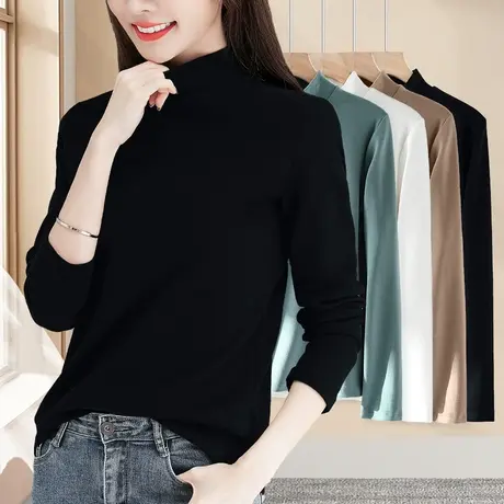 秋冬季中半高领打底衫女高品质贴身内搭磨毛加厚保暖单件纯棉秋衣图片