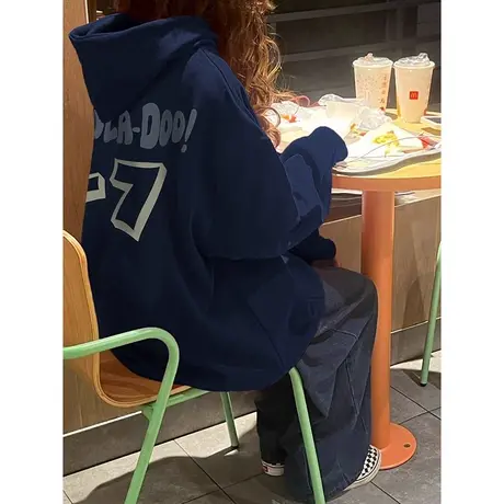 美式复古chic开衫拉链外套女秋冬加绒卫衣ins潮大码情侣休闲上衣图片