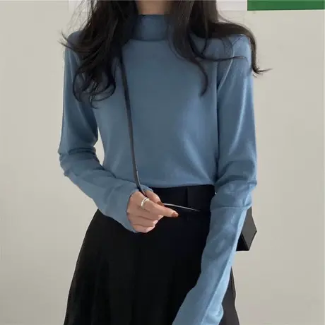 春秋冬季半高领内搭百搭针织衫长袖t恤加绒仿羊绒衫上衣打底衫女图片
