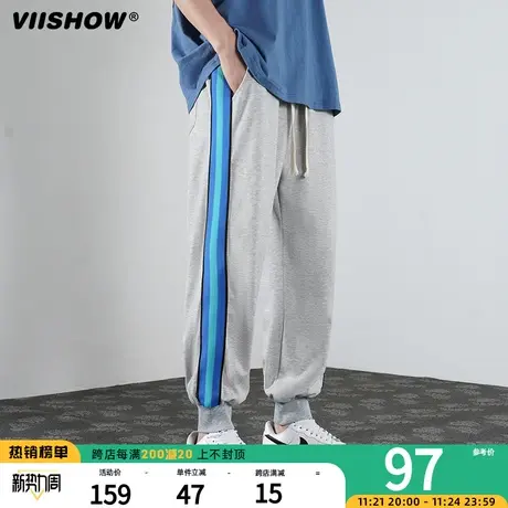 VIISHOW运动休闲裤男春秋季束脚裤卫裤宽松美式男款条纹九分裤子图片