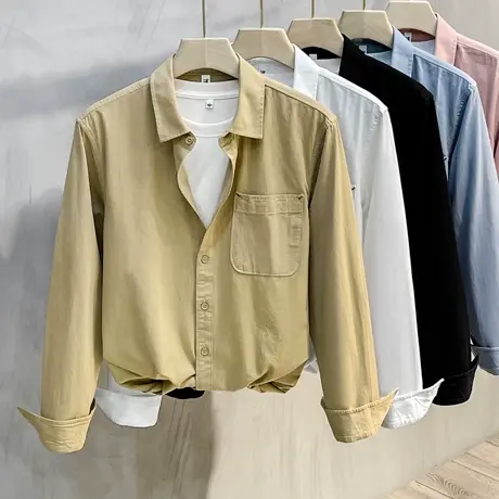 工装衬衫男春秋季新款宽松纯棉休闲男士夏季男装上衣外套长袖衬衣商品大图