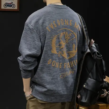 重磅卫衣男春秋款圆领男款印花衣服春季2024新款长袖宽松大码潮牌商品大图