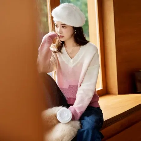 时尚气质长袖套头毛衣2023年秋季新款淑女温柔甜美宽松显瘦上衣图片