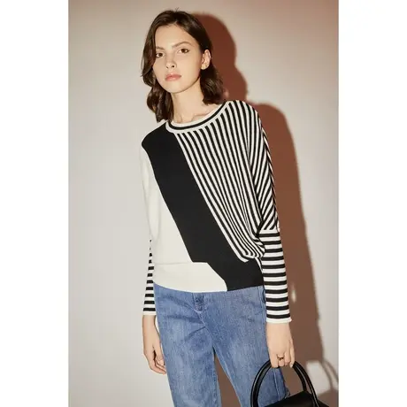 恩裳COVER春秋季简约不规则斜条纹显瘦时尚减龄摩登针织衫商品大图