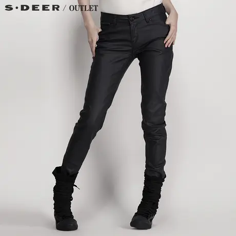 s.deer圣迪奥专柜正品女装拉链裤脚光泽感长裤S12380890商品大图