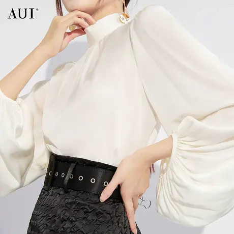 AUI杏色御姐气质轻熟风衬衫女2023春季新款高级感上衣灯笼袖衬衣商品大图