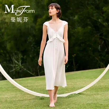 曼妮芬舒适莫代尔睡裙女士带杯睡衣夏季可外穿宽松家居服20310847图片