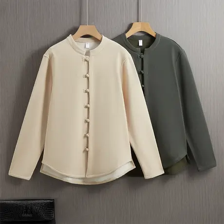 冬季加绒加厚男衬衫中国风复古民族风盘扣宽松中式衣服保暖外套潮图片