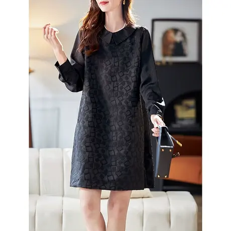 宝诗黎翻领直筒长袖连衣裙2025春季新款减龄遮肉中长款女裙子潮商品大图