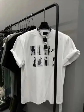 韩国东大门2023夏季新款美式宽松人物印花垫肩短袖T恤女百搭上衣图片