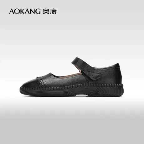 【门店发货】奥康女鞋 新款真皮休闲妈妈鞋魔术贴舒适商品大图