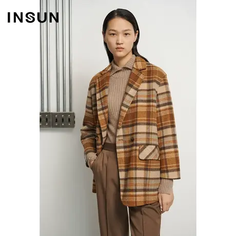 INSUN恩裳冬季格子轻西装型毛呢外套图片