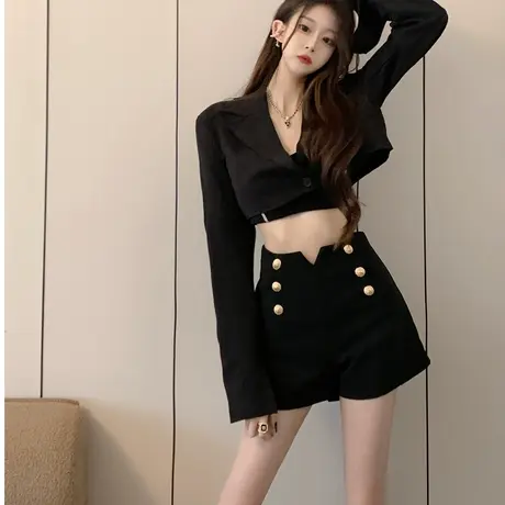 黑色西装短裤子女夏季2024新款高腰宽松显瘦a字裤百搭休闲阔腿裤商品大图