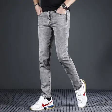 高端烟灰色牛仔裤男款修身小脚春夏季薄款2024新款弹力休闲男裤子商品大图