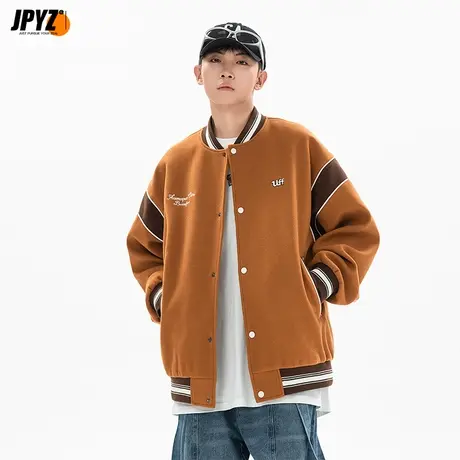 男生夹克韩式棒球服V领单排扣春秋款2024年新款男士刺绣休闲外套图片