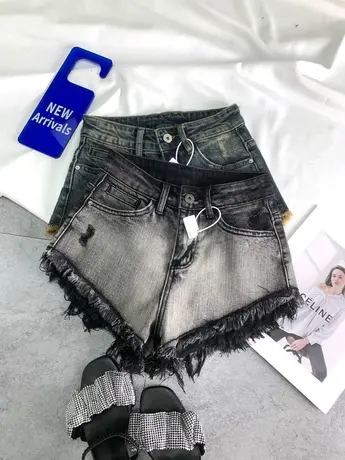 欧洲站毛边牛仔短裤2024春夏新款显瘦百搭高腰弹力性感辣妹包臀裤商品大图