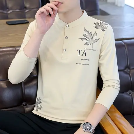 秋季纯棉POLO衫男士长袖T恤翻领商务休闲宽松体恤个性上衣新款ins商品大图