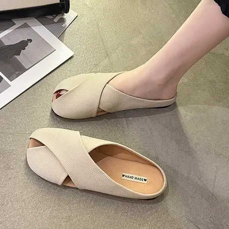 复古编织鱼嘴包头半拖鞋女2024年新款夏季外穿软底仙女懒人穆勒鞋商品大图