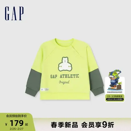 Gap男幼童2024春季新款高弹小熊logo撞色假两件上衣卫衣890198商品大图