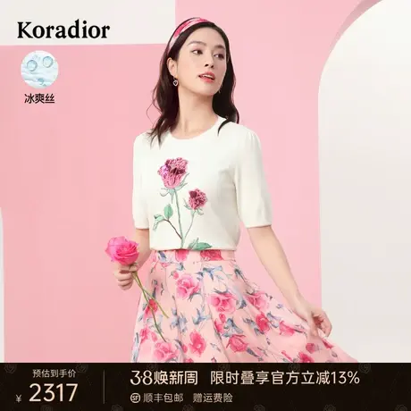 珂莱蒂尔女装商场同款2024年春季低圆领针织衫气质百搭套头上衣女图片