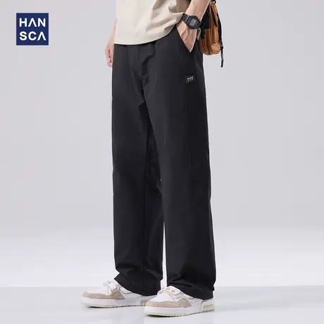 hansca宽松通勤直筒休闲裤男春季新款日系纯色高级简约百搭长裤子商品大图