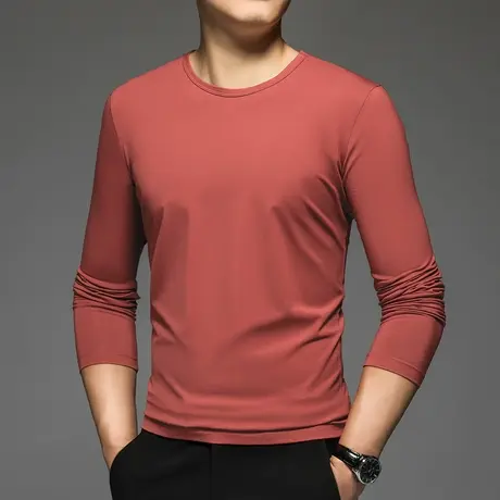 莫代尔长袖t恤男圆领上衣服潮牌潮流修身纯色秋衣小衫内搭打底衫商品大图