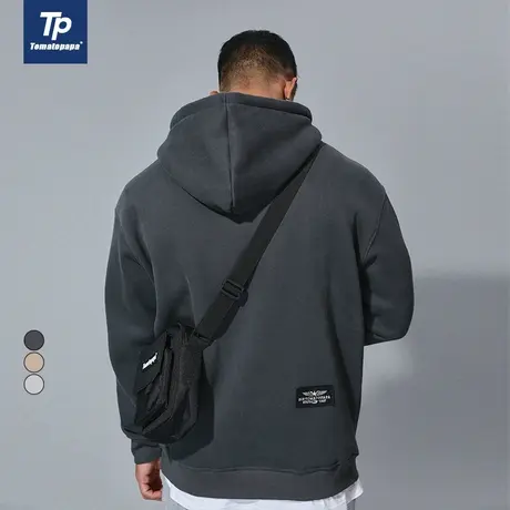 TOMATOPAPA冬季原创素色基础卫衣绒底保暖纯色内搭连帽衫简约上衣商品大图